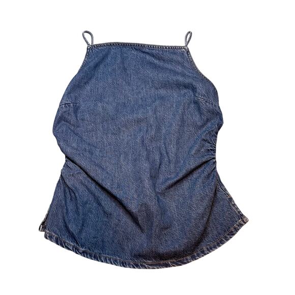 Madewell Airy Denim Ruched Cami Tank Top Smocked Back Blue NWT Size 6 - Picture 8 of 9